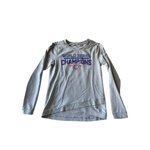 Chicago Cubs Shirt Long Sleeve Under Armour World Series 2016 Sz Sm Gray Blue